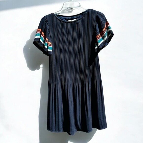 🌻Maje Rolini Pleated Mini Dress with Colorful Flutter Sleeves Size 1 or Small - Picture 3 of 13
